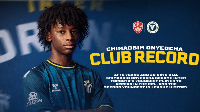 Chimaobim Onyeocha becomes youngest player to appear for Inter Toronto FC in a Canadian Premier League match