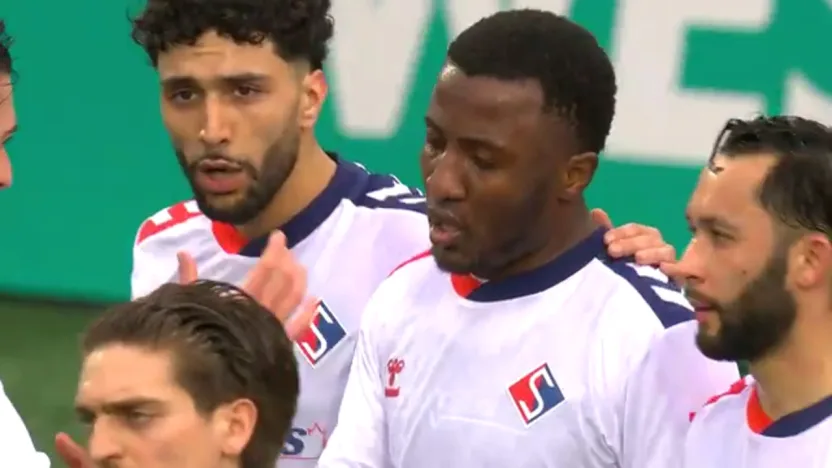 Loic Kwemi scores the first ever goal for FC Supra