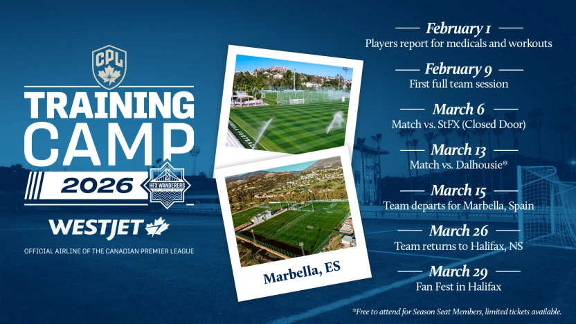Wanderers kick off Training Camp, presented by WestJet on Feb. 9 in Halifax 