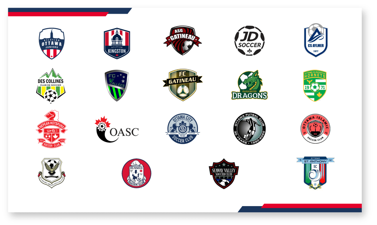 Logo lockup of Ottawa soccer clubs