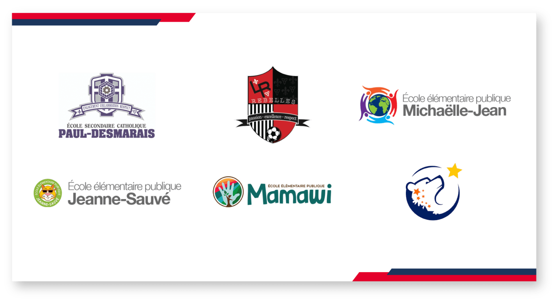Logo lockup of six different schools in Ottawa